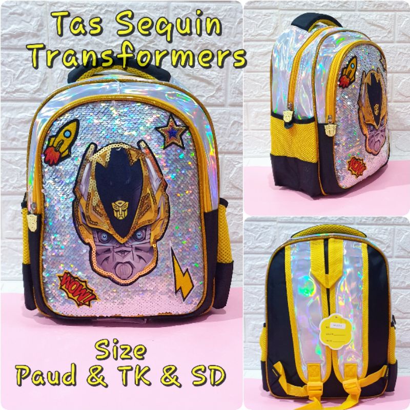 Tas Sekolah Ransel Anak SD dan TK dan Paud Tas Sequin Superhero Backpack Import Anak Laki - Laki