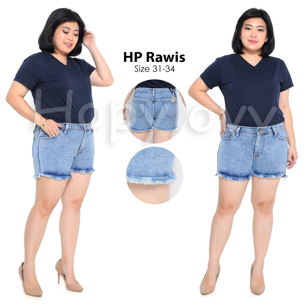 HOPYLOVY Rawis Sexy Jeans Celana Gemes / Hot Pants Celana Pendek Wanita Highwaist Warna Snow