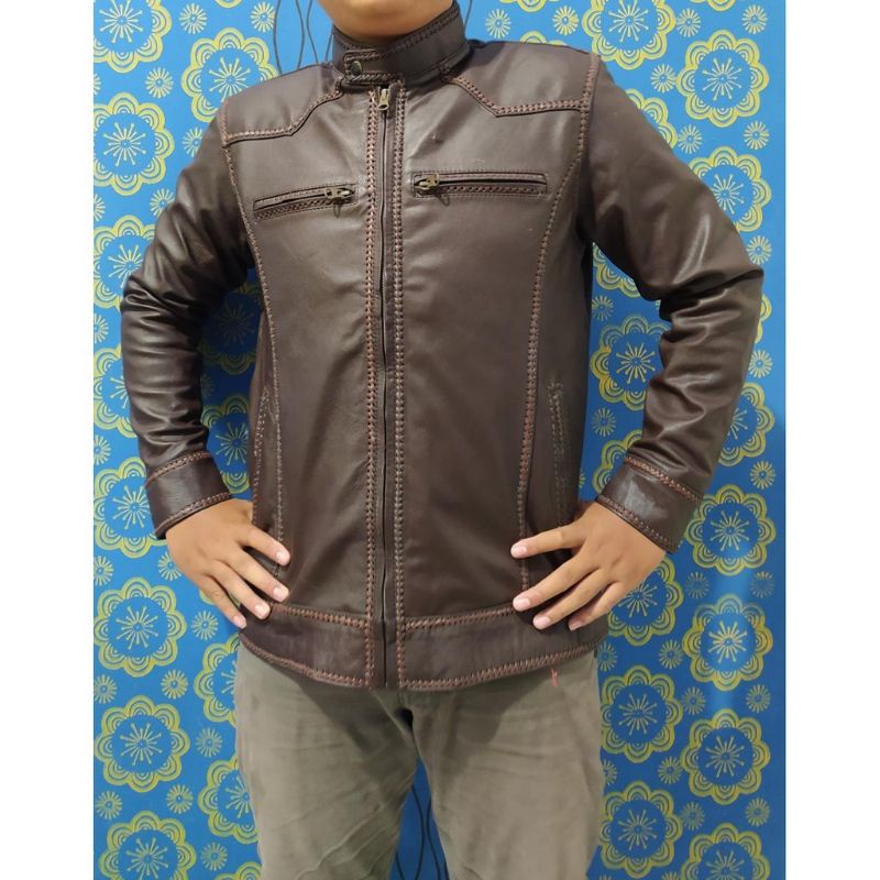 Jaket Kulit Domba Asli Pria Elegant Brownie ARL 033 Silverstone RFLA Ariel Noah 90 sulam terlaris