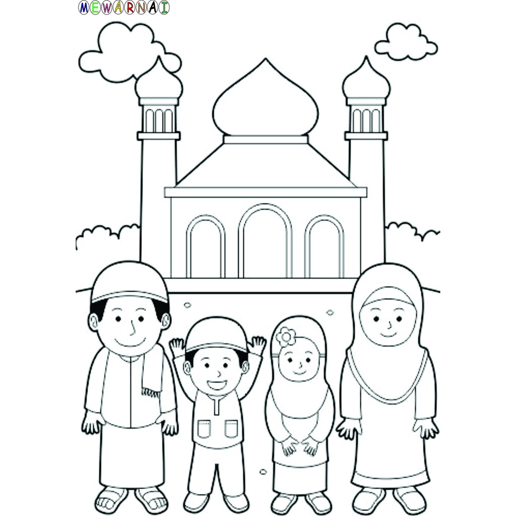 mewarnai gambar animasi anak muslim