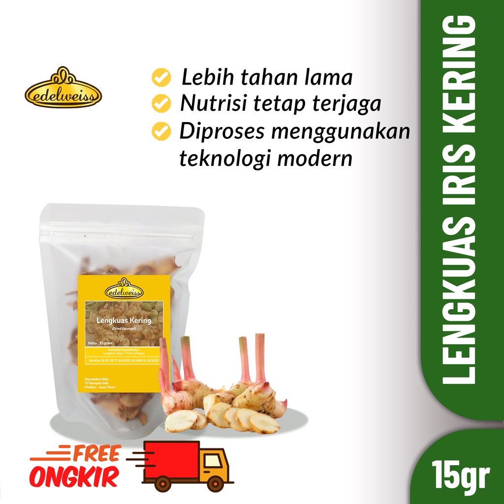 

Edelweiss Lengkuas Kering Iris Murni Refill Pack 15gr Laos Kering (Dried Galangal)