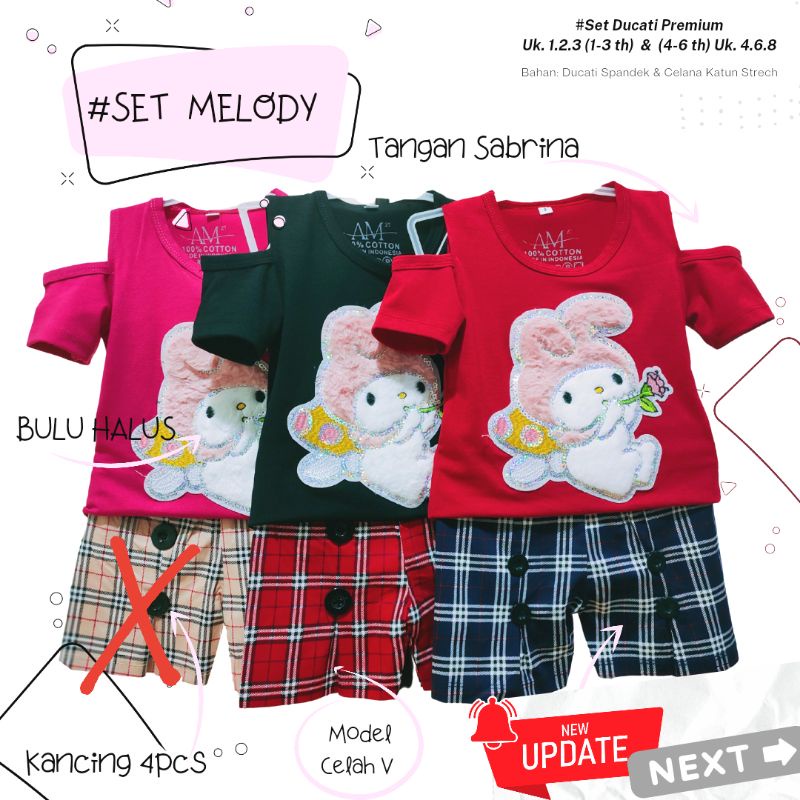 Setelan 3D anak perempuan &quot;Melodi Burberry&quot; Size 1-5th bahan Ducati Katun Spandek Premium