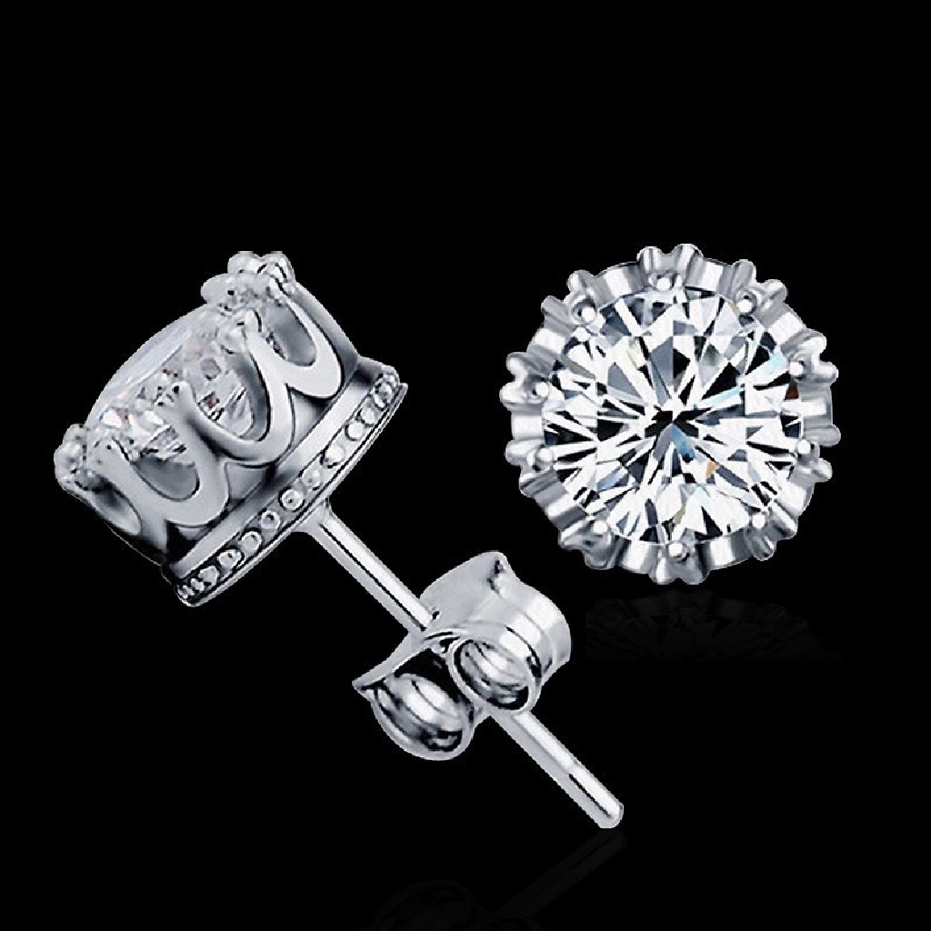 Anting Stud Cubic Zirconia Silver Plated Bentuk Bulat Ukuran 8mm Untuk Wanita