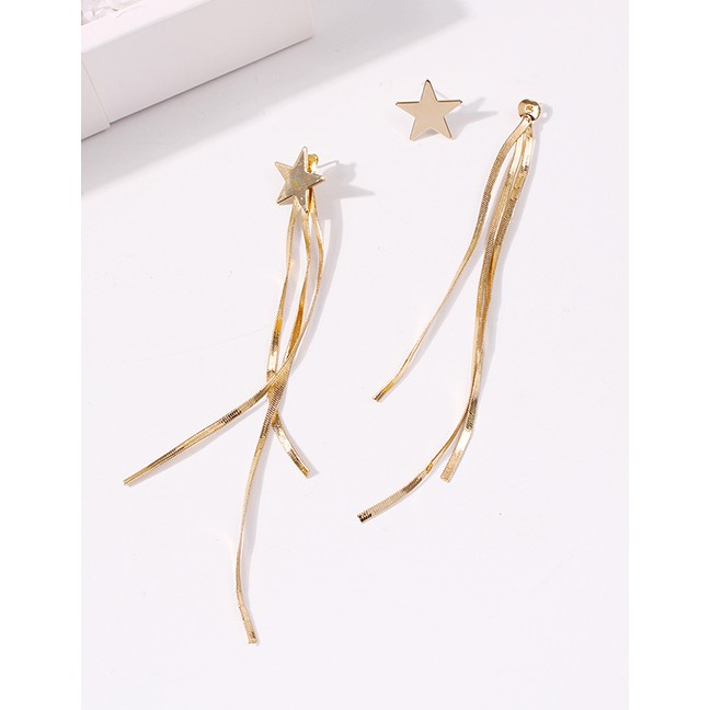 LRC Anting Tusuk Fashion Golden Five-pointed Star Chain Tassel Alloy Earrings K25920