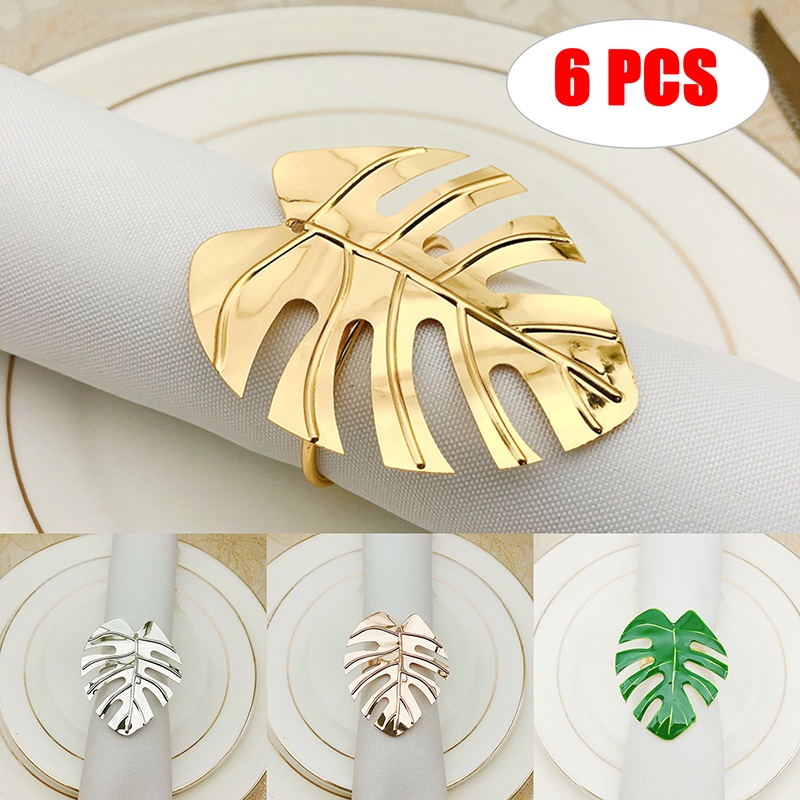 6 Pcs Cincin Holder Serbet Bentuk Daun Untuk Dekorasi Meja Pesta Pernikahan