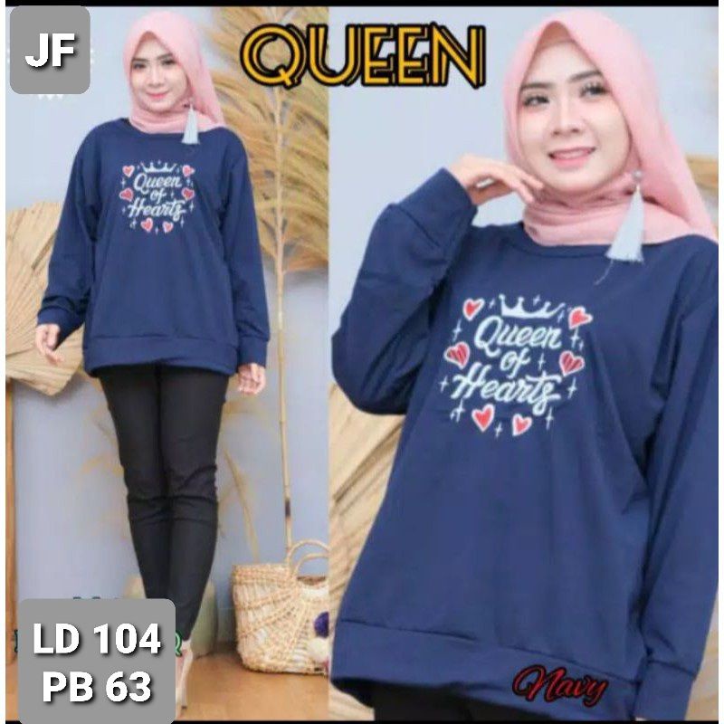 JF Atasan Kaos Lengan Panjang Wanita / Sweater Wanita Babyterry Terbaru QUEEN OF HEART LD 104