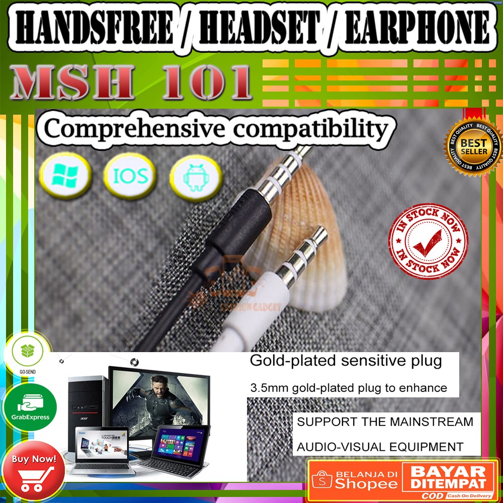 MSH 101 Handsfree / Headset / Earphone  Handfree untuk Smartphone Android / ios with Mic jack 3.5