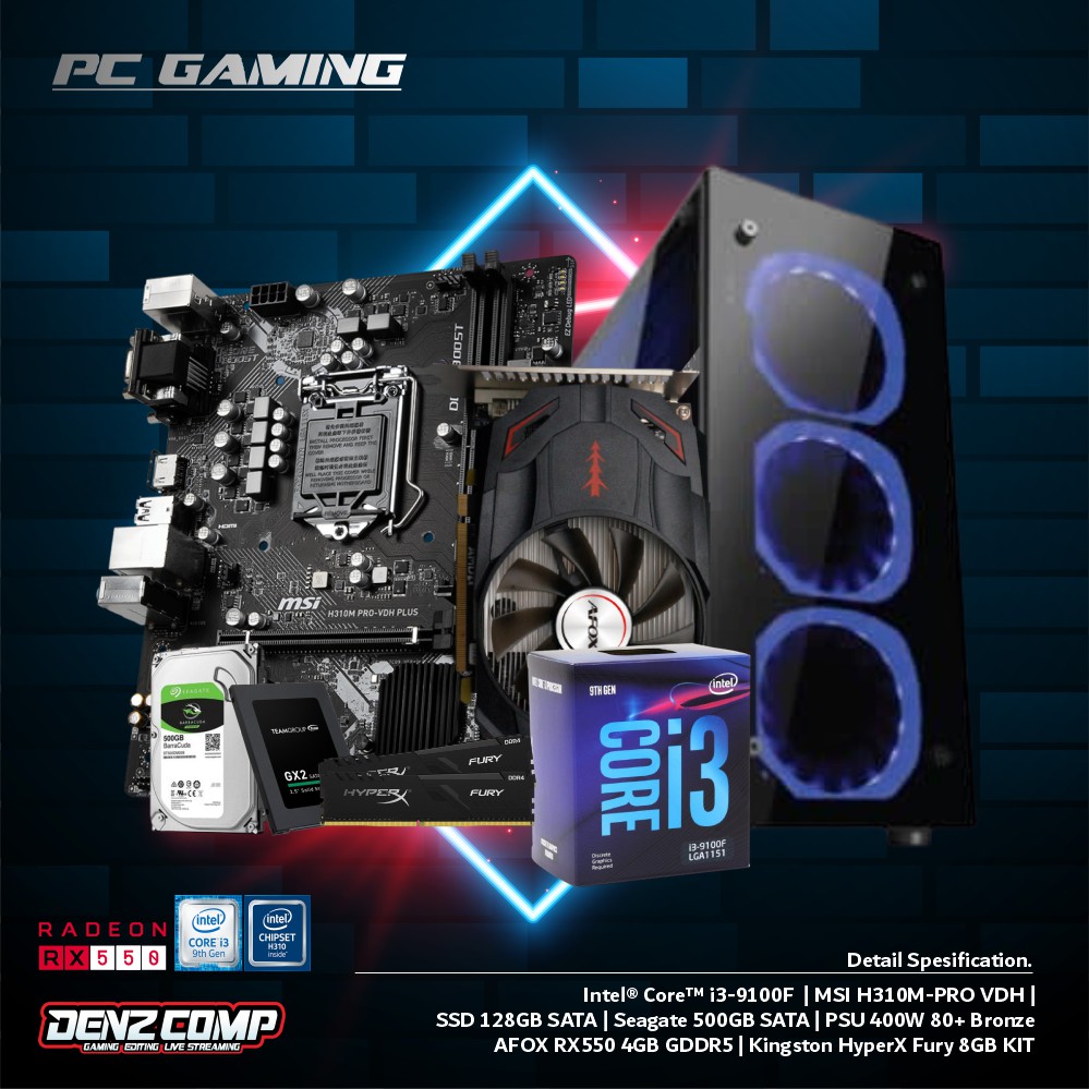 PC GAMING EDITING - Intel i3 9100F/RX550 4GB GDDR5/8GB/128GB/500GB