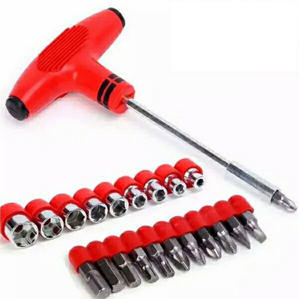 Obeng Multifungsi Plus Kunci T Shock Screwdriver 24in1 - 21 Pieces Socket &amp; Bits Set