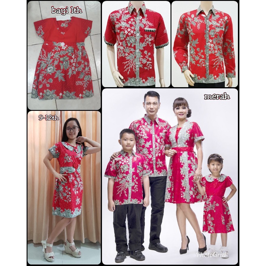 Batik Nusantara Couple Family Dress Krisdayanti (KD) Melati Dasar Warna Merah / batik keluarga murah