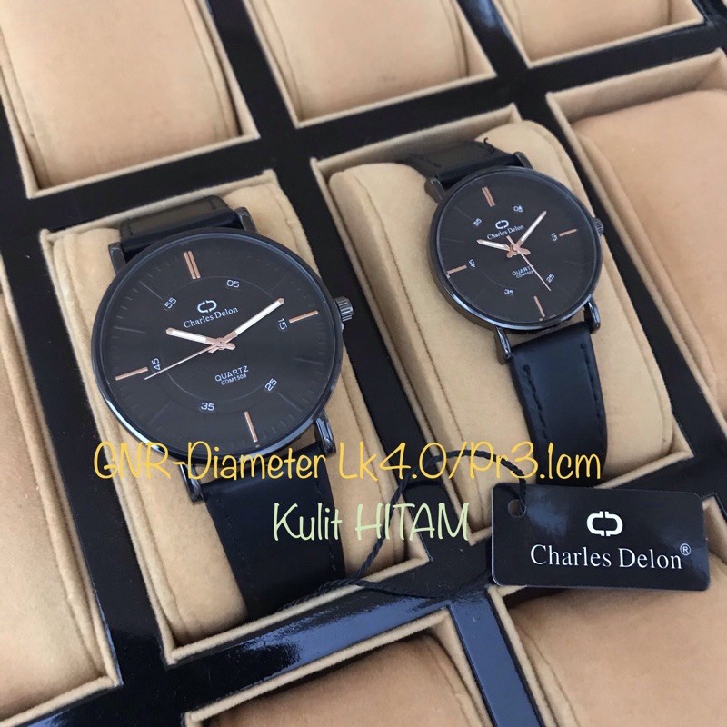 JAM TANGAN COUPLE KULIT TIPIS CASE BLACK ORIGINAL