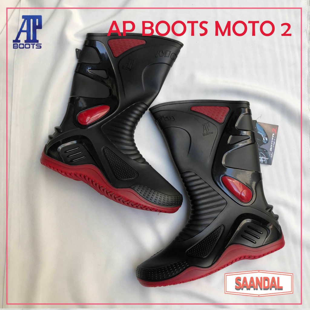 Sepatu Boots Tinggi Hitam Pria AP Boots Moto 2 Tahan Air, Tahan Minyak