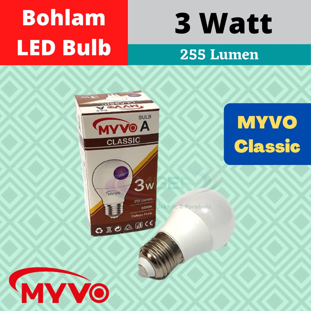 Myvo Classic Lampu Bohlam LED 3 Watt Murah Terang Bergaransi LED BULD