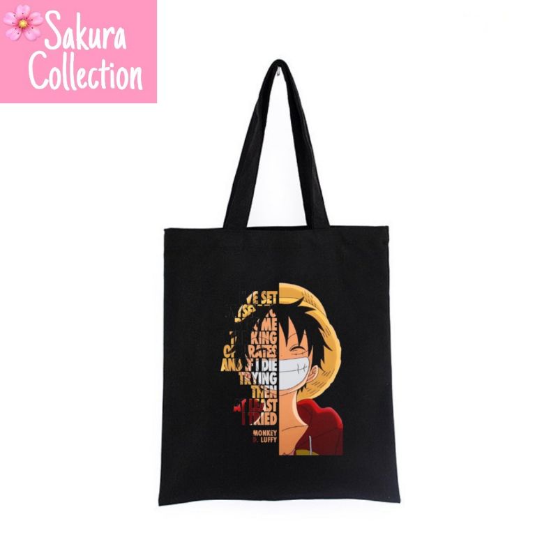 SC Tote Bag tas Anime ONE PIECE LUFFY musik Heavy rock BAND metal tote bag resleting pria wanita tas sekolah / tas ngaji / tas kerja / tas belanja unisex canvas kekinian hitam/black tas jinjing/laptop fashion