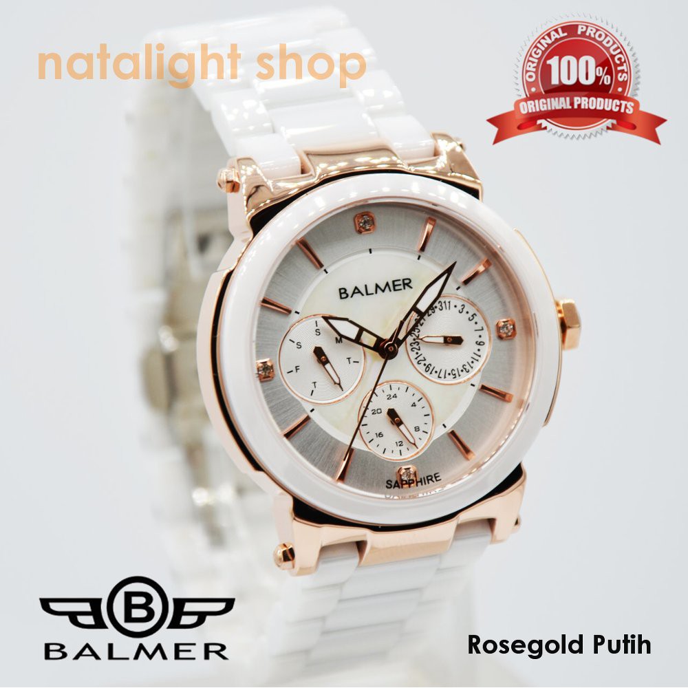 Jam Tangan Wanita Balmer Sapphire 7929 Original Rantai Putih Rosegold Keramik Setara Alexandre Chri