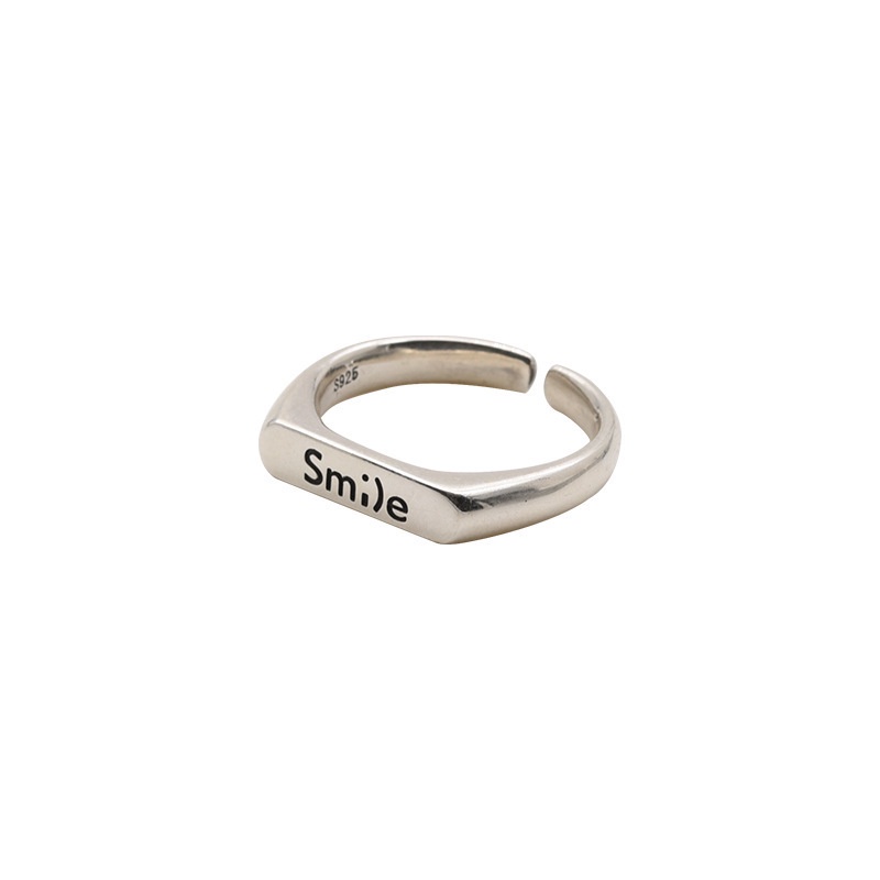 2pcs / Set Cincin Rantai Model Terbuka Dapat Disesuaikan Desain Smile Gaya Hip Hop Korea Untuk Wanita