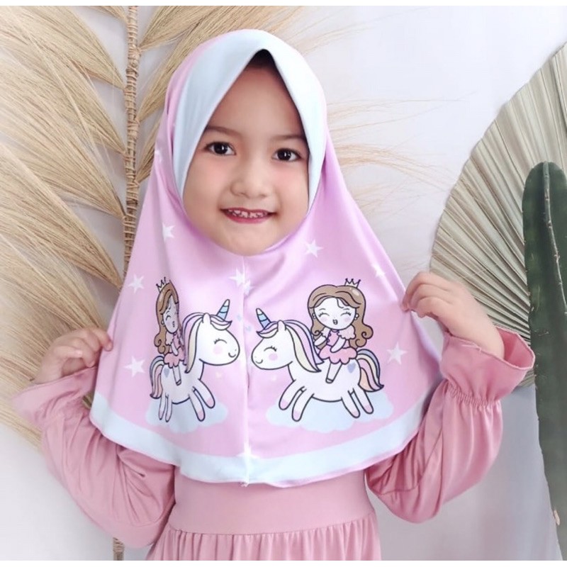 HIJAB INSTANT ANAK UNICORN PRINCESS  , BERGO ANAK , HIJAB PRINTING , HIJAB LUCU