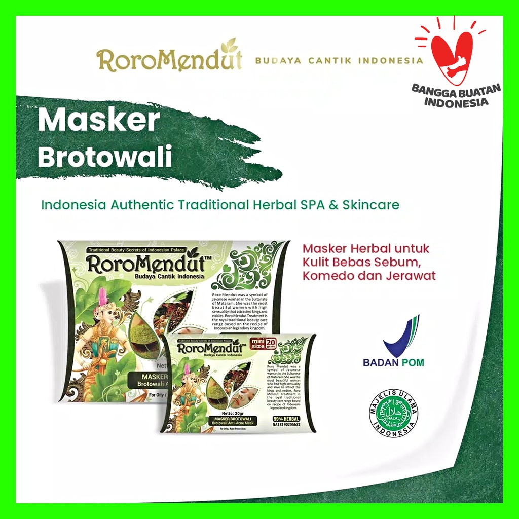 Roro Mendut Masker Brotowali Anti Acne / Jerawat / Komedo Organik / Herbal 20gr &amp; 40gr