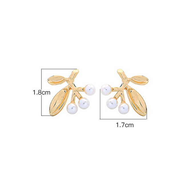 LRC Anting Tusuk Fashion Gold Alloy Leaf Pearl Stud Earrings F94115