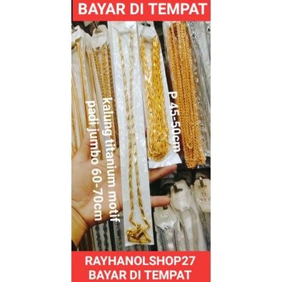 KALUNG TITANIUM MOTIF PADI JUMBO LAPIS EMAS 24 K MEWAH DAN ELEGAN TERSEDIA 2 UKURAN 45-50CM/60-70CM