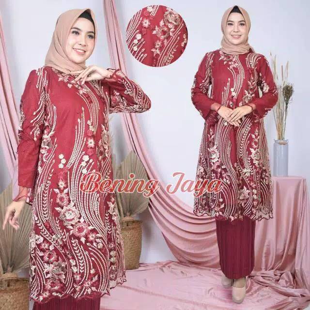 TUNIK BORDIR IMPORT GRADASI II -baju kebaya bordir bahan tulle import - kebaya modern - tulle bordir