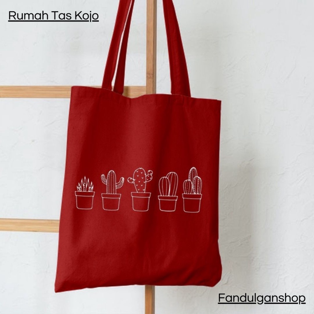 FLASH SALE 7.7 - TOTEBAG MOTIF TANAMAN KAKTUS - RESLETING BAHAN KANVAS / DINIR 300 UKURAN 35X40 CM