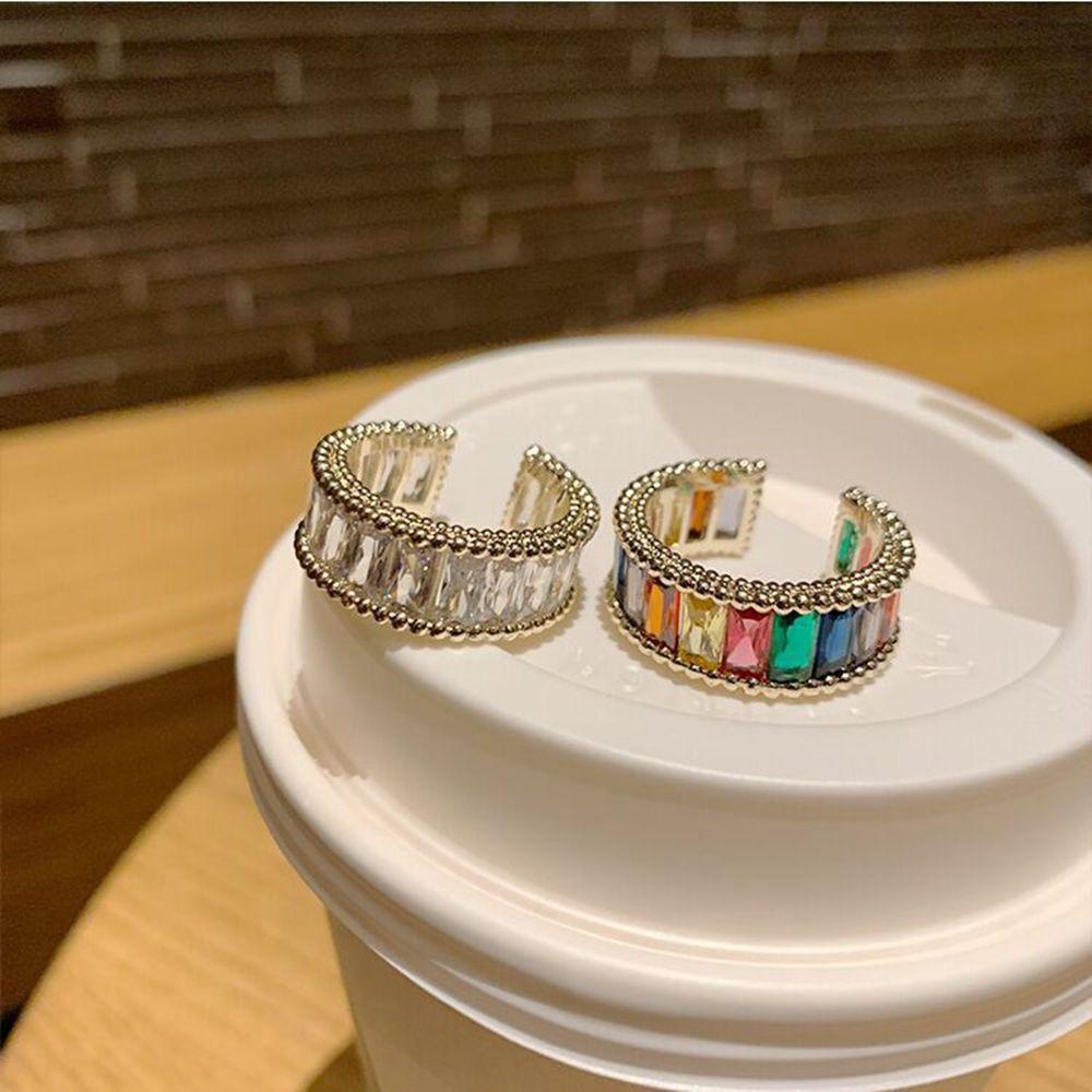 Needway Wanita Cincin Cahaya Mewah Retro Geometris birthstone Wanita Jari Cincin Zirkon Kristal Perempuan Terbuka Cincin