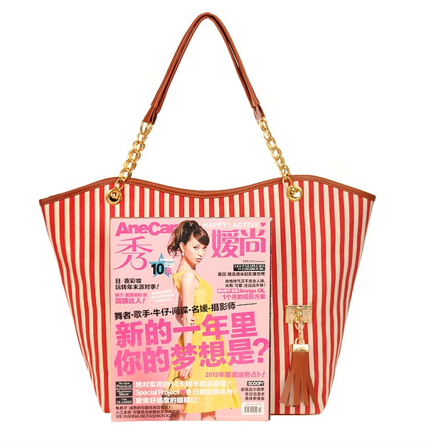 TB-12 tas canvas bahu wanita garis shoulder bag import korea jepang