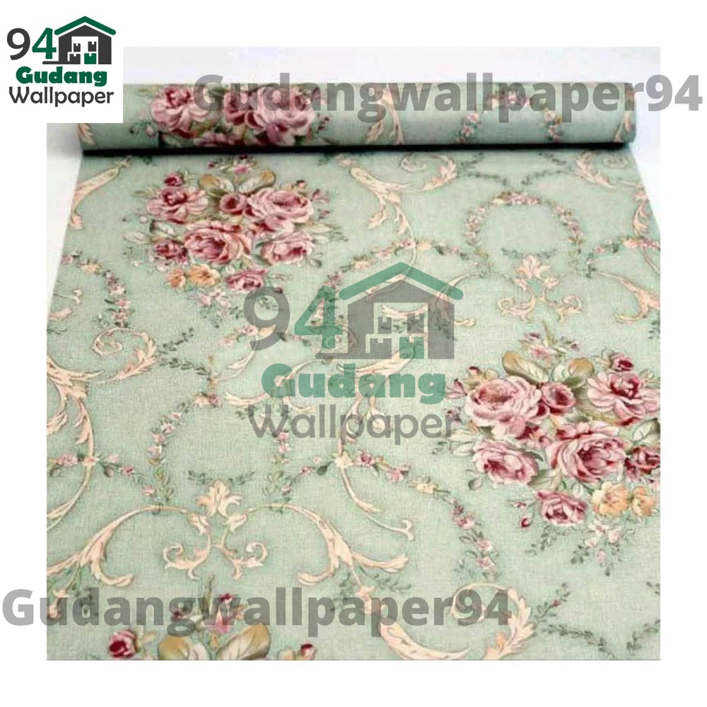 (COD) Gudang Wallpaper Sticker Dinding kamar Anti Air Murah Dan Terbaik Motif Kembang Hijau Bahan PVC Premium (SUDAH ADA LEM)