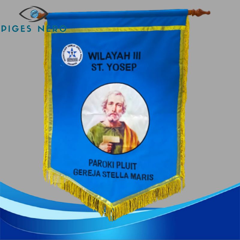Custom Pennant Flag / Vandel Besar 60 cm x 90 cm Bordir + Palang Kayu