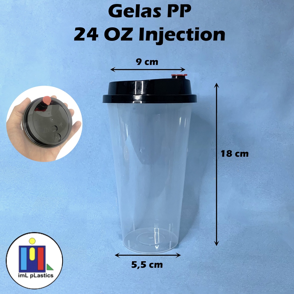 GELAS CUP PP INJECTION / GELAS BOBA / GELAS CHEESE TEA 24 Oz 700ml + Tutup (1 set 25pcs)