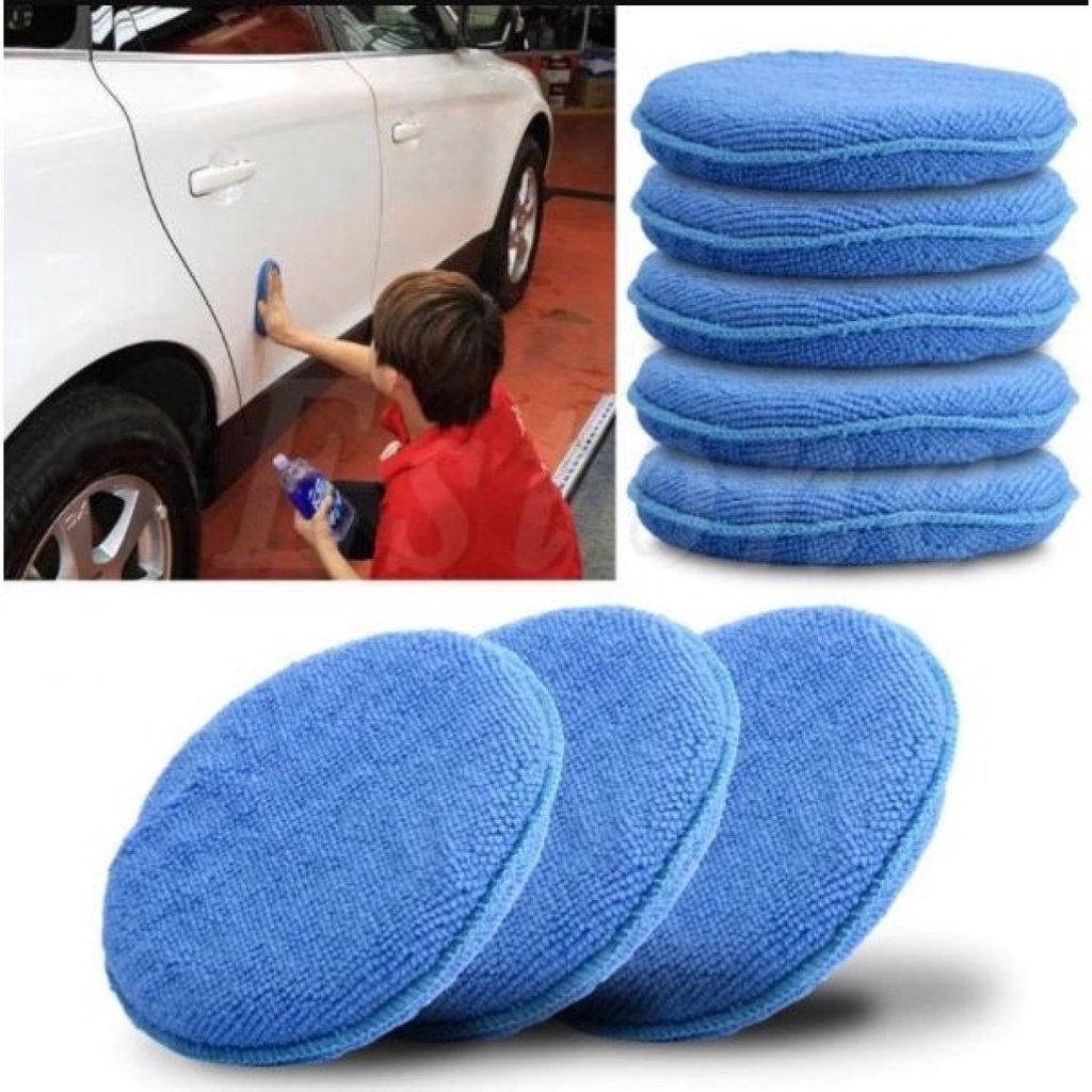 Applicator Pad Wax Busa Poles Microfiber Bulat Biru Detailing Mobil Motor