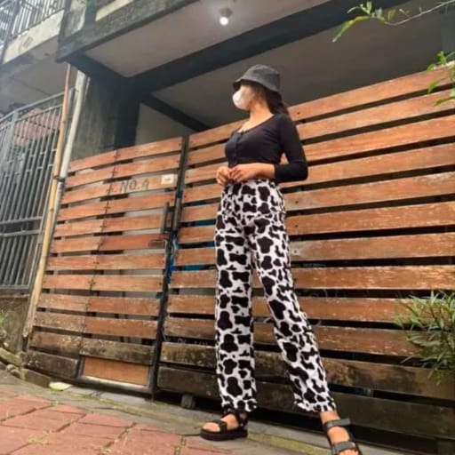 Celana Kulot Rayon Panjang Dewasa Motif  Sapi