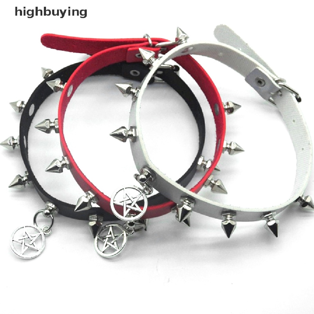 Hbid Kalung Choker Bahan Kulit Aksen Rivet Liontin Bintang Gaya Gothic Punk Sexy Untuk Wanita
