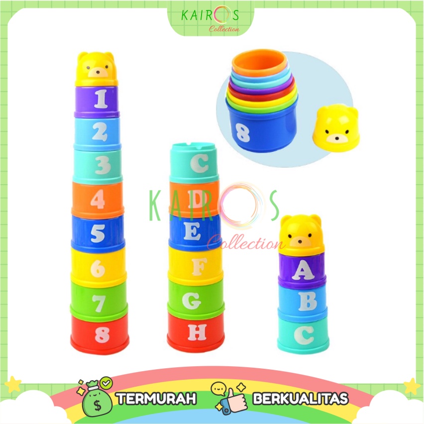 Mainan Anak Bayi Tower Puzzle Susun Stacking Cup Cangkir Warna