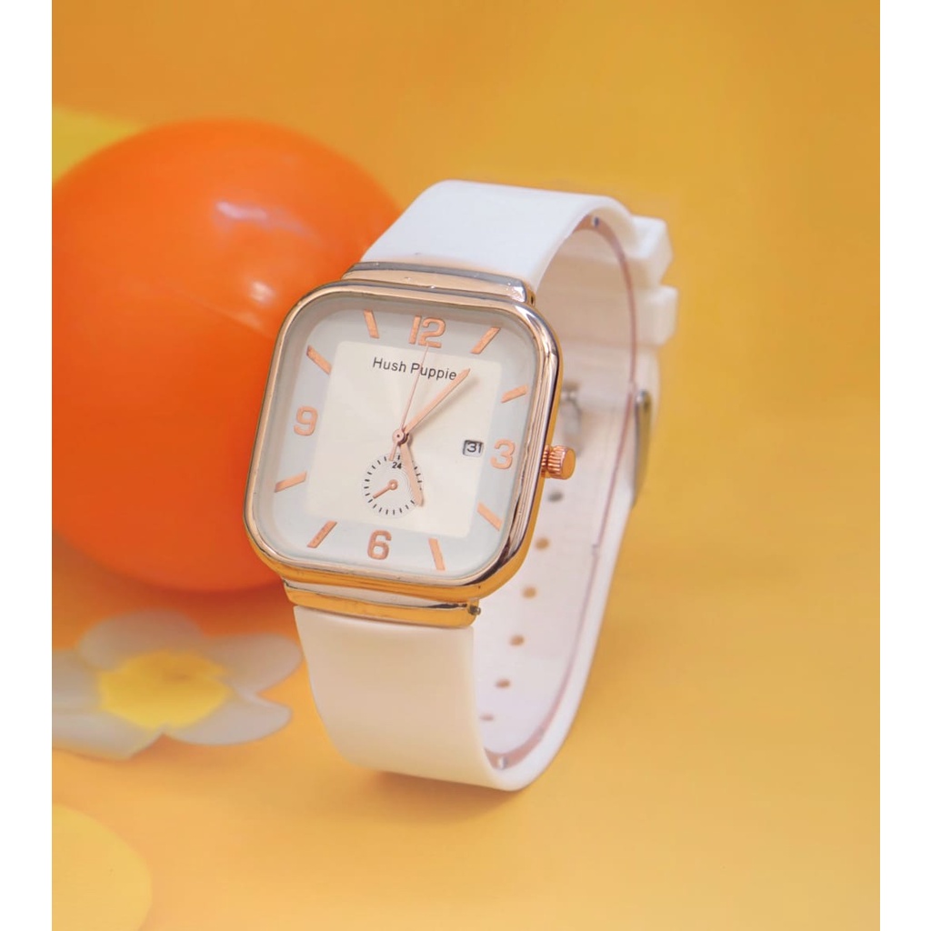 BAJ Jam Tangan Wanita Pria Hush Puppies segi Premium Strap Rubber Import Grosir Tanggal Aktif HP012