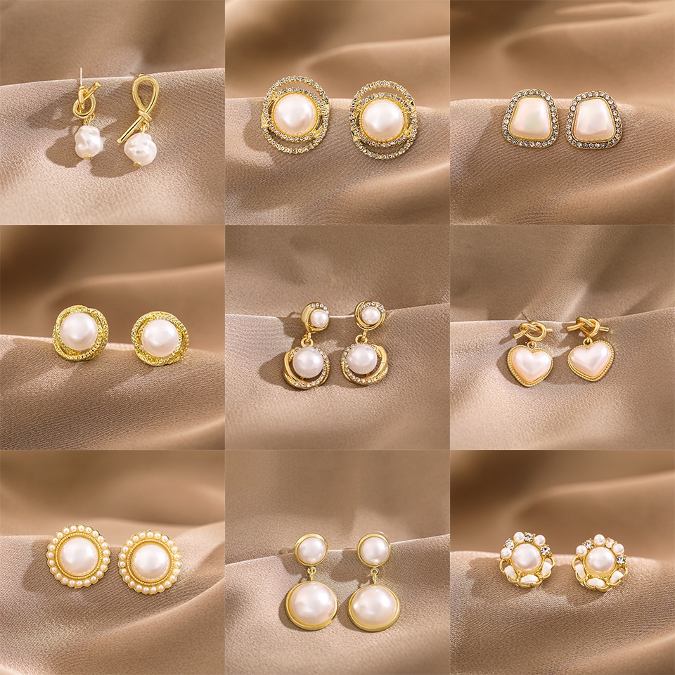 Anting Tusuk Sterling Silver 925 Hias Mutiara + Berlian Gaya Korea / Retro Untuk Wanita