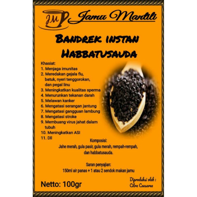 

Bandrek Instan Habbatusauda dari Jamu Mantili