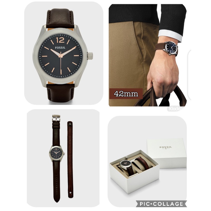 Jam Fossil Pria Editor Three-hand Brown Leather Watch Set BQ2340SET