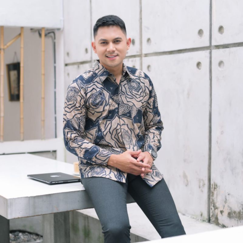 kemeja batik pria modern premium slim fit full puring lengan panjang