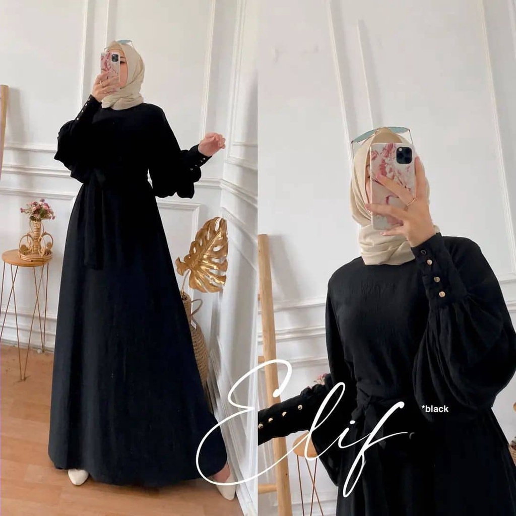 GAMIS WANITA ELIF DRESS BAHAN CRINKLE AIRFLOW  BL LD 110 CM PB 138 CM GAMIS CRINKLE PREMIUM / DRESS CRINKLE JUMBO / BAJU MUSLIM MODERN CRINKLE / MAXI DRESS WANITA MUSLIM