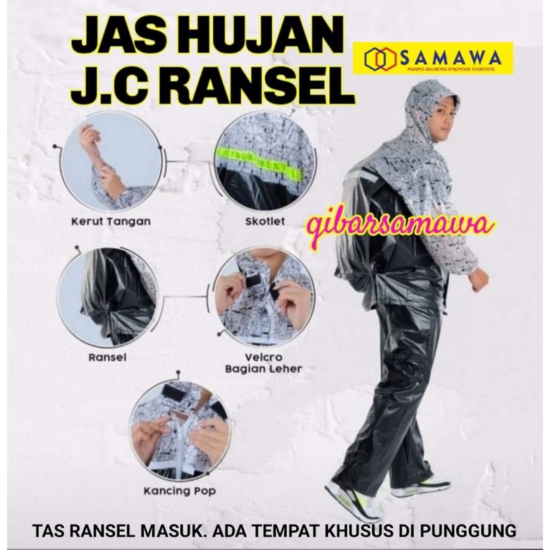 Jas Hujan Ransel  Back Pack Tas Gendong Masuk  Ideal Untuk Pria Dan Wanita Dewasa BB 50kg-80kg