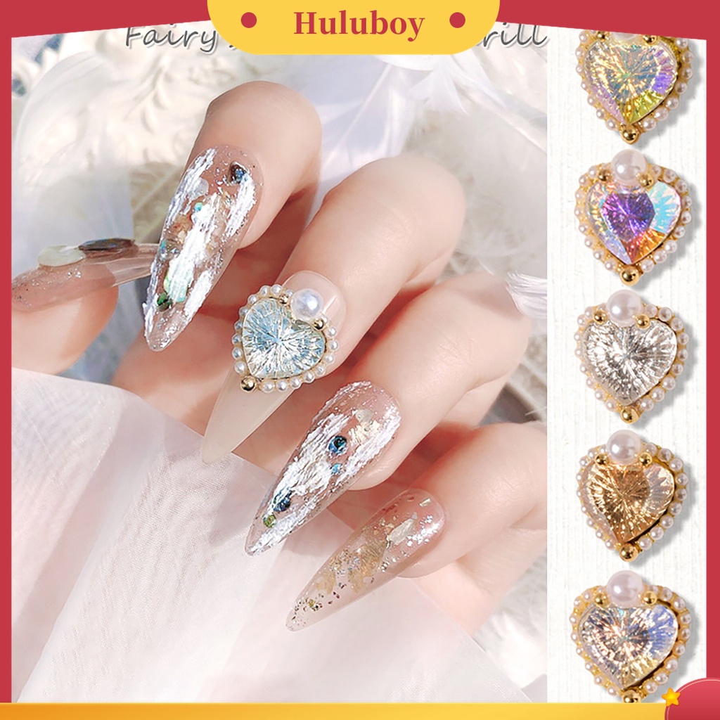 Huluboy Huluboy♡ Ornamen Berlian Imitasi Bentuk Hati Bahan Alloy Untuk Dekorasi Kuku