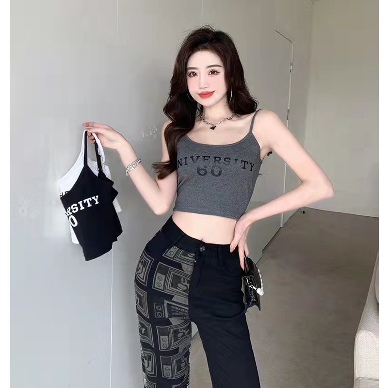 ✅𝐅𝐎𝐈𝐒𝐒® Bra Tank Top Streetwear Women Atasan Kamisol Crop Top Cetak Huruf Tanpa Lengan 1208