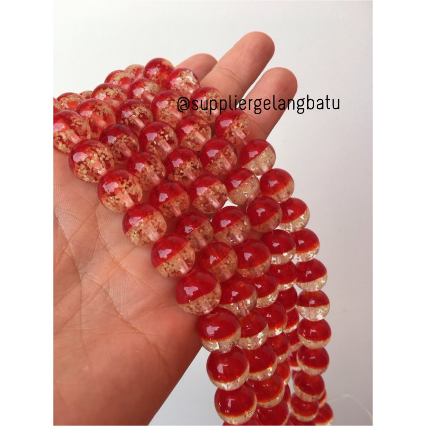 Manik Kristal Merah 12mm Glow In The Dark Fosfor Red Premium Cantik aksesoris craft beads supplier