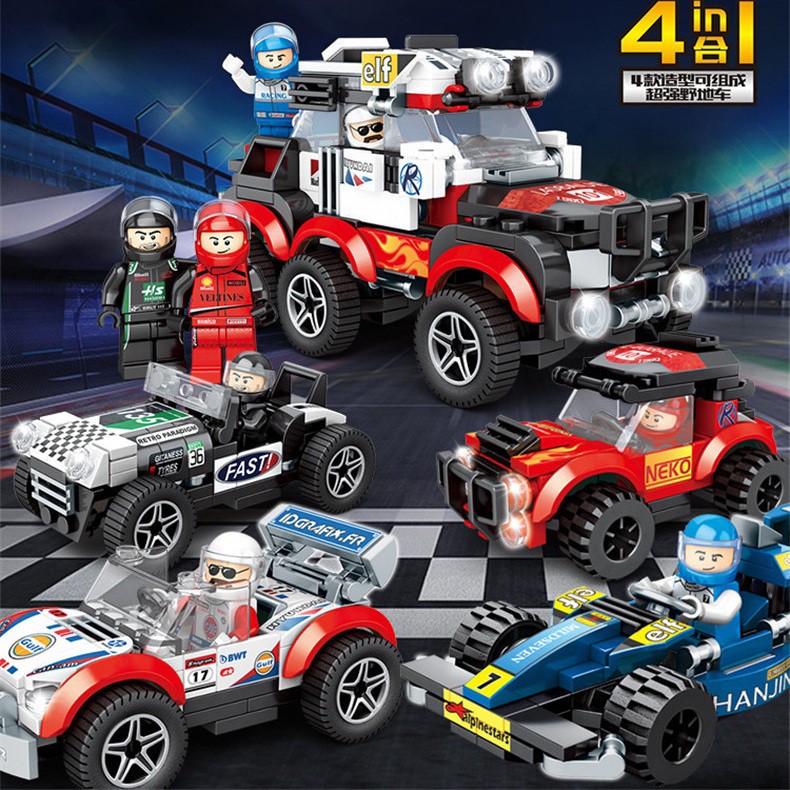 [MS]365pcs Mainan Anak Balok Susun Mobil Racing Set 4pcs / Balok susun Racing 4 in 1