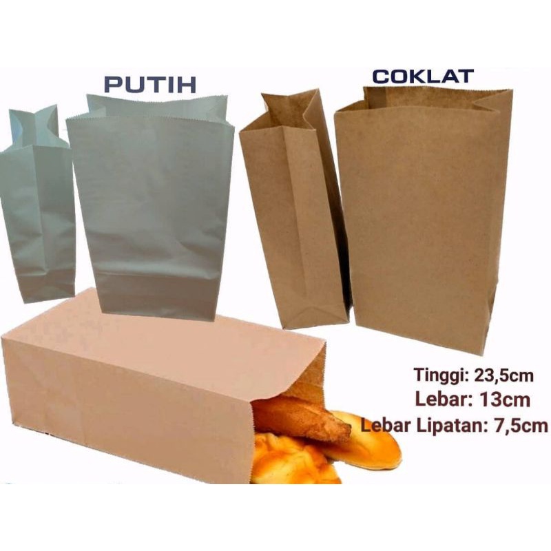 

100 pcs paperbag putih & coklat / Kantong Roti / Kantong kertas Makanan/ Kantong Gorengan