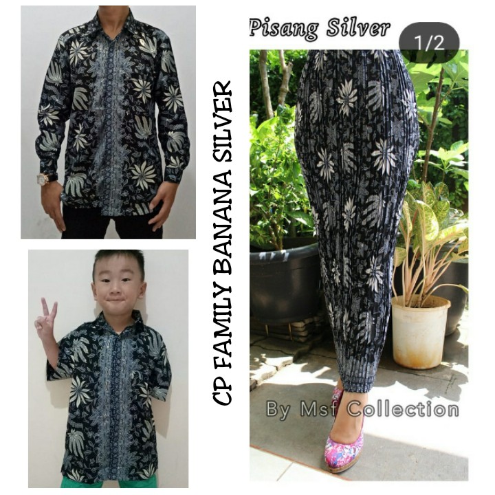 SB Collection Couple Family Ulvani Rok Plisket Maxi Jumbo Dan Kemeja Batik Anak Ayah
