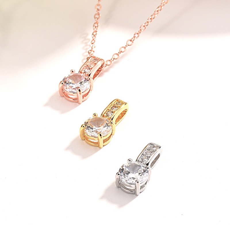 [Ready Stock]Fashion Simple Silver Plated Diamond Pendant Necklace