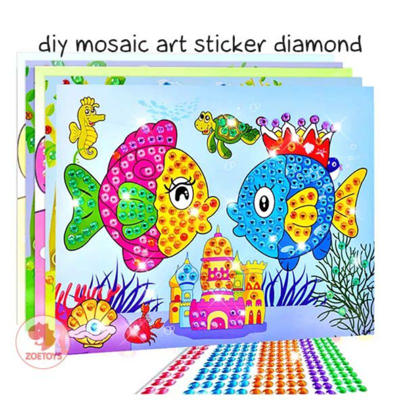 Zoetoys 2in1 Diy Mosaic Art Sticker Diamond Big and Painting | Tempel Sticker Manik Besar mewarnai dan menempel stiker diamond prakarya kerajinan tangan | Mainan n Craft Edukasi Anak